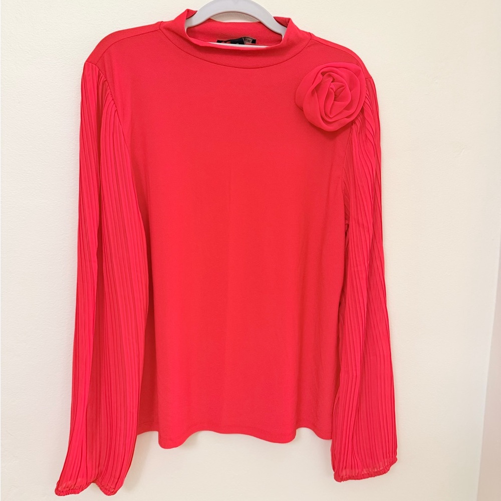 Ann Taylor Vibrant Red Blouse with Floral Detail